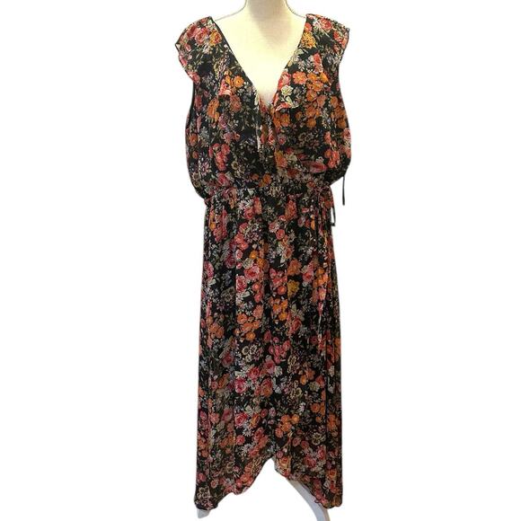 Rachel Rachel Roy Floral Wrap Midi Dress Size 16W Ruffle Boho Wedding Guest - Picture 3 of 11